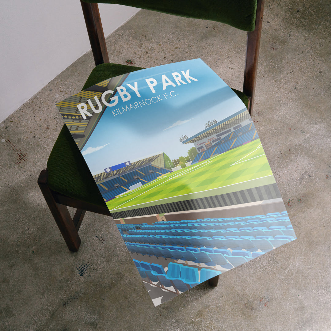 GroundDesigns Kilmarnock FC Stadium Art Print – A3 Rugby Park Poster For Football Fans